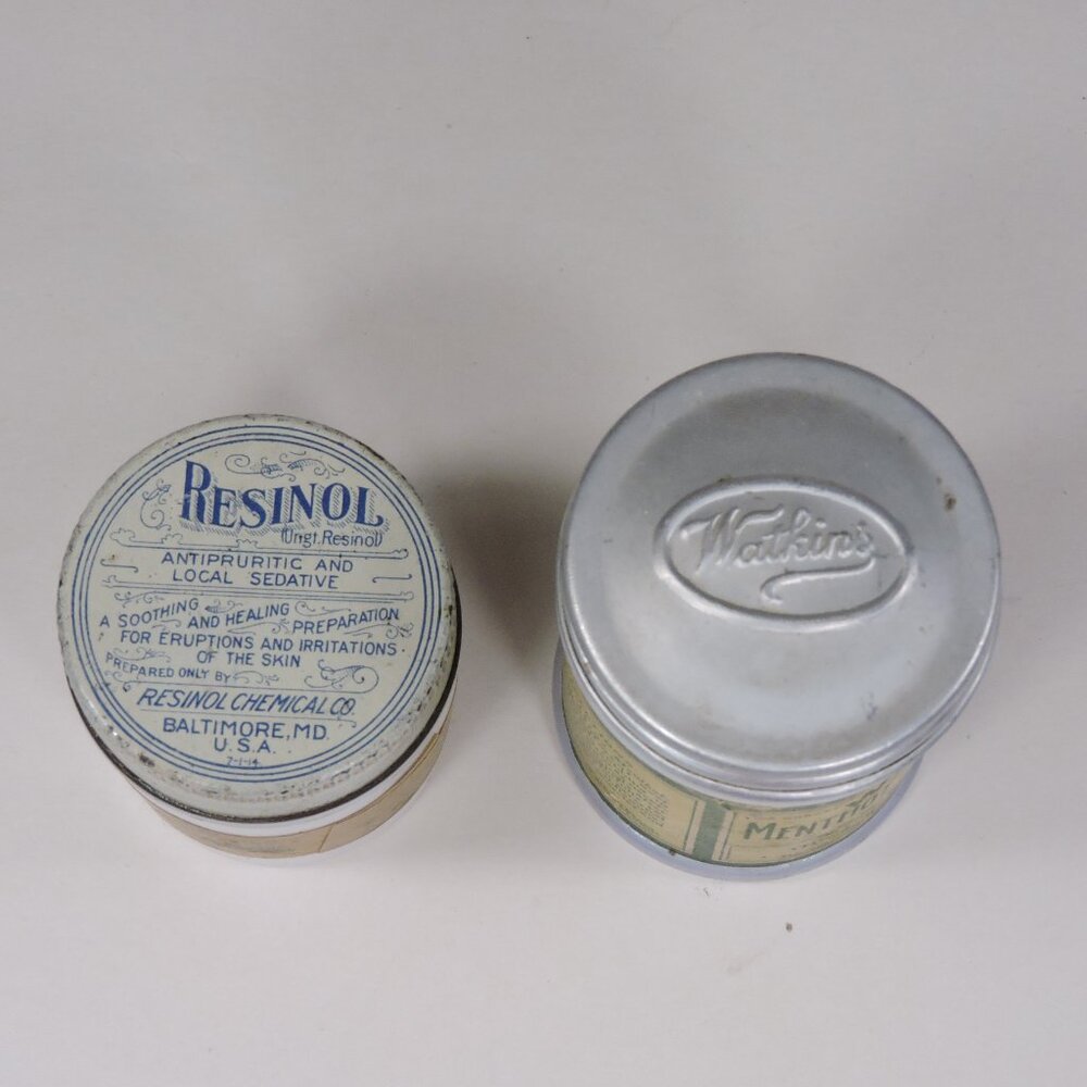 Vintage Watkins & Resinol Milk Glass Jars - Decor - Display - Empty No Contents - Picture 4 of 11
